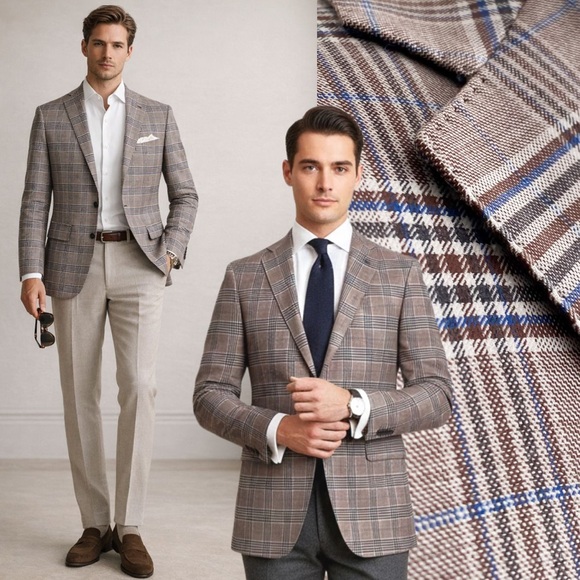 Cole Haan Men's Wool Plaid Blazer Sport Coat Preppy Academia Brown Blue Size 40L